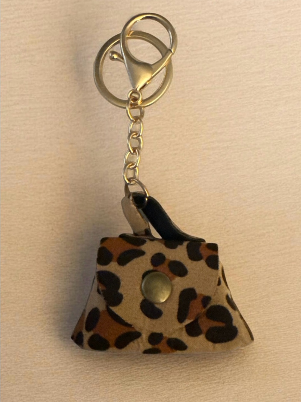 Leopard Print Mini Purse Keychain - Gold Hardware